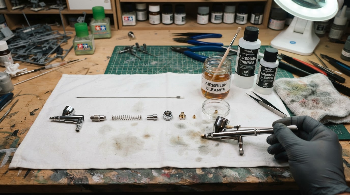 Editorial illustration for how to clean an airbrush.
